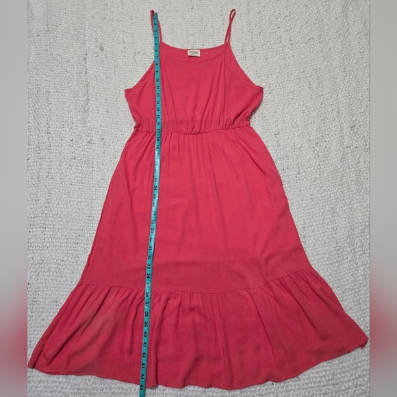PEACH LOVE CALIFORNIA Coral Pink Midi Dress Spaghetti Straps Medium - Picture 12 of 15